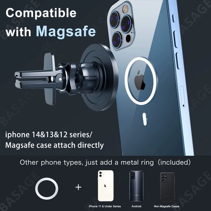 Magsafe Car Mount, Magnetic Car Phone Holder with Clip 360° Rotation Air Vent Cell Phone Mount Fit for Iphone 14 13 12 Samsung