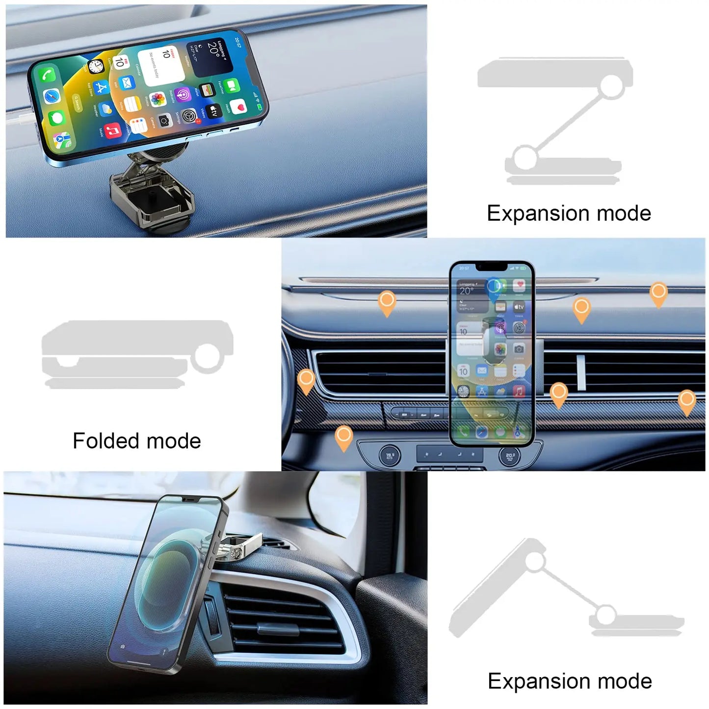 Metal Magnetic Car Mobile Phone Holder Folding Magnet Cell Phone Stand in Car GPS Support for Iphone Xiaomi 360° Rotatable Moun