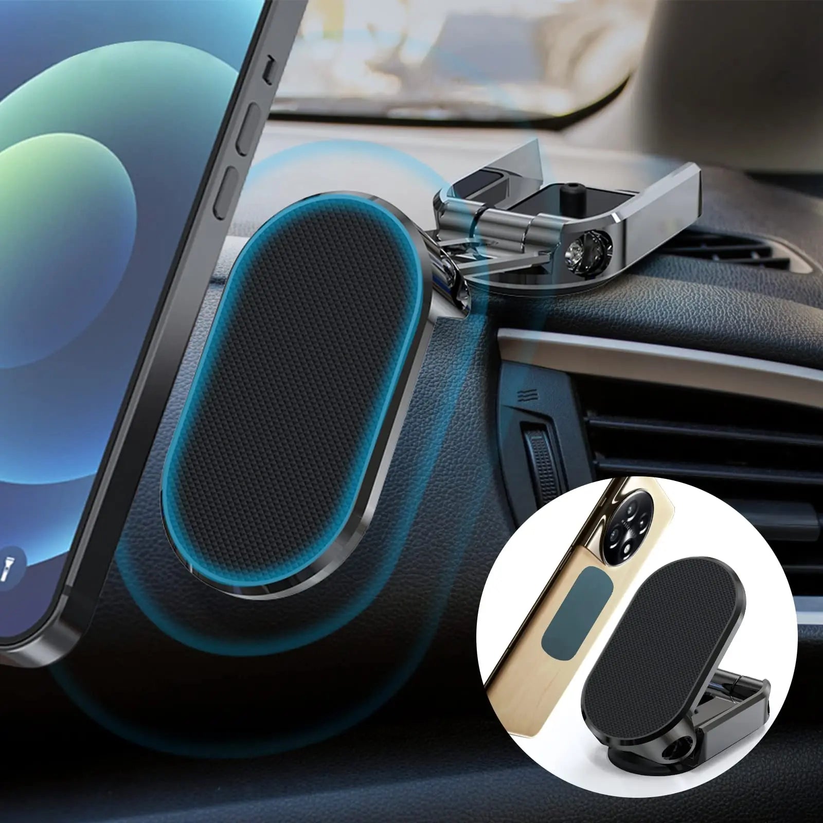 Metal Magnetic Car Mobile Phone Holder Folding Magnet Cell Phone Stand in Car GPS Support for Iphone Xiaomi 360° Rotatable Moun