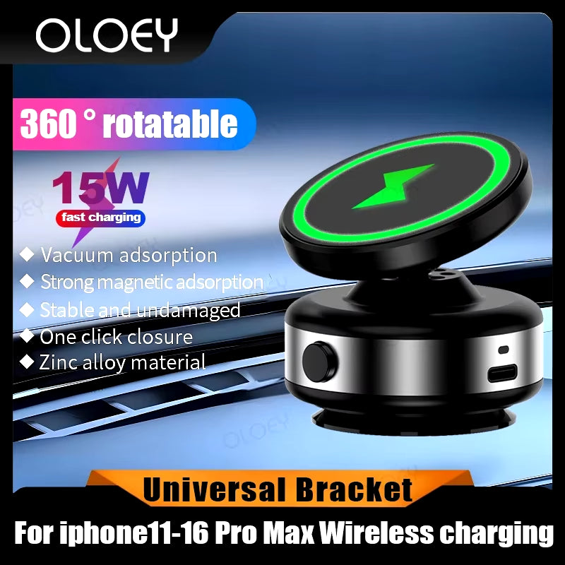 Wireless Charge 360°Rotatable Vacum Car Holder for Iphone Samsung Xiaomi Magnetic Car Mount Vacuum Phone Holder